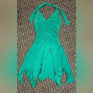 Trixxi Green Halter Tieback Ruffle Dress